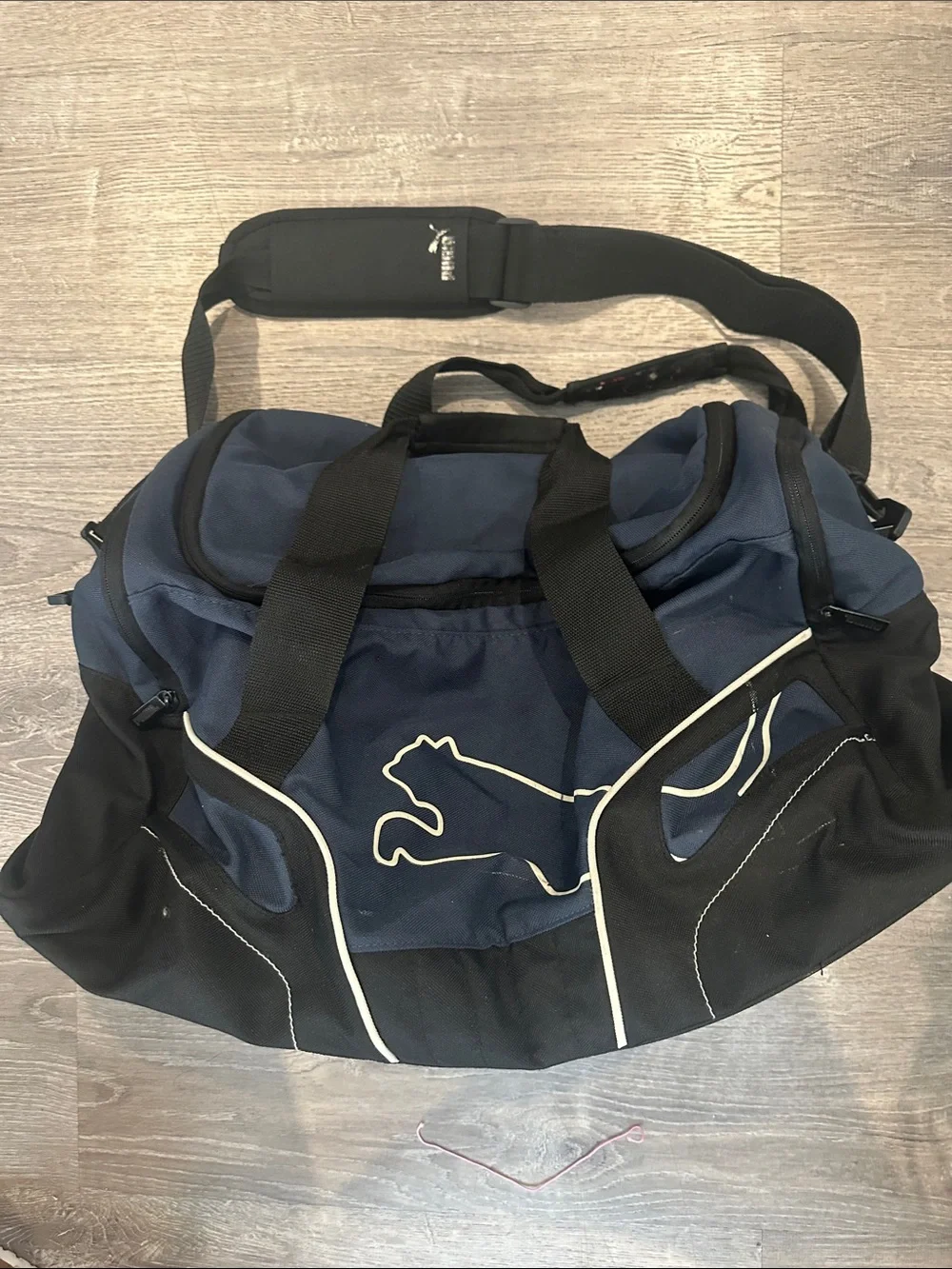 Puma Navy and Black Men's Duffel Bag with Shoulder Strap
